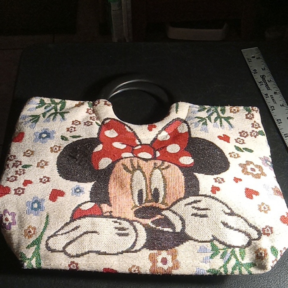Disney Minnie Mouse Canvas Tote Bag Featuring A Woven Designed Of Minnie Mouse